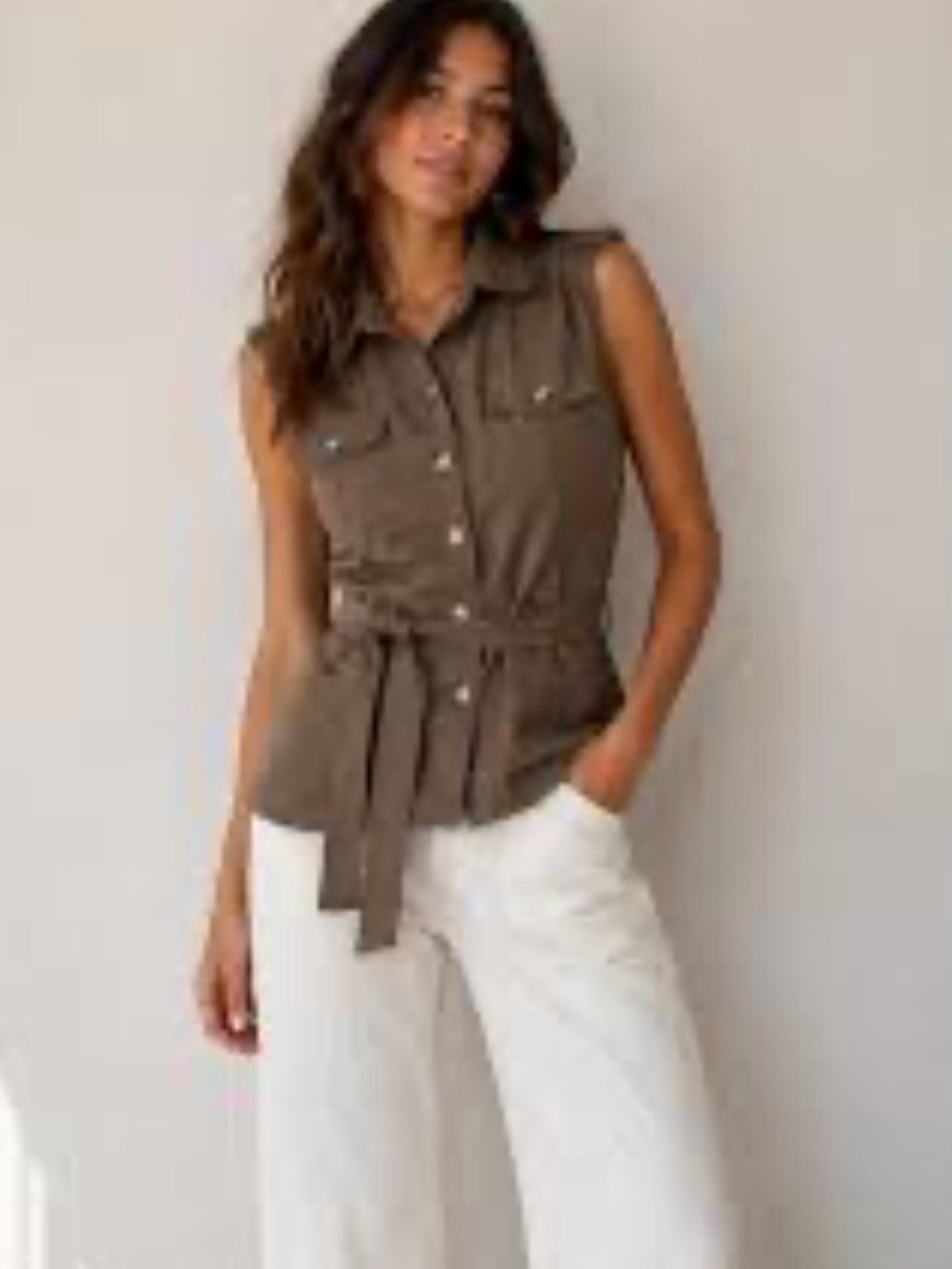 Iz Byer Chest-Pocket Sleeveless Utility Vest in Dark Brown